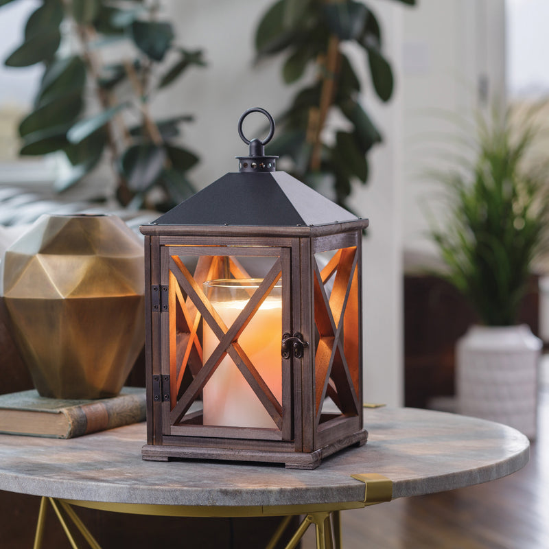 Candle Warmers Weathered Espresso Wooden Lantern-allow you to enjoy the fragrance and ambiance of a lit candle, without flame, soot, or other pollutants.