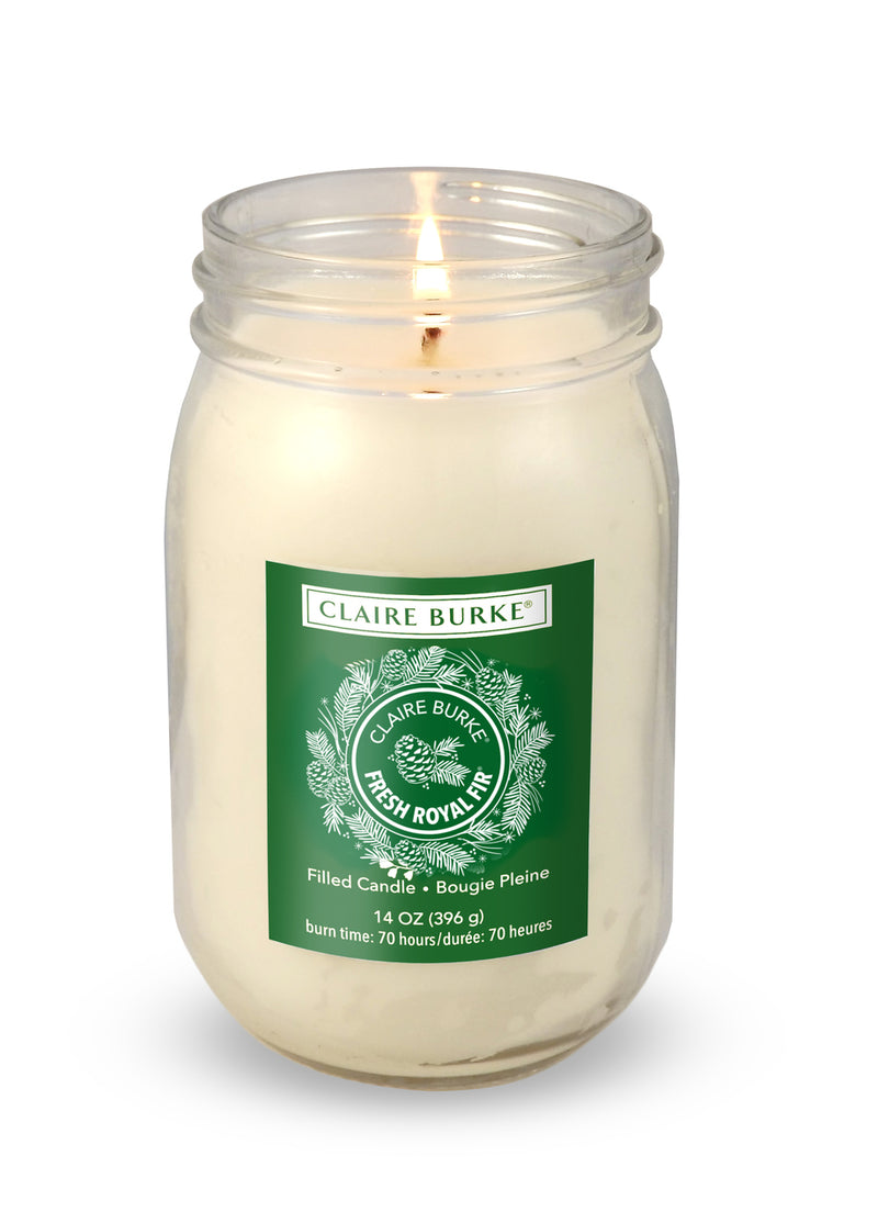 Claire Burke Fresh Royal Fir Glass Filled Candle - Burning