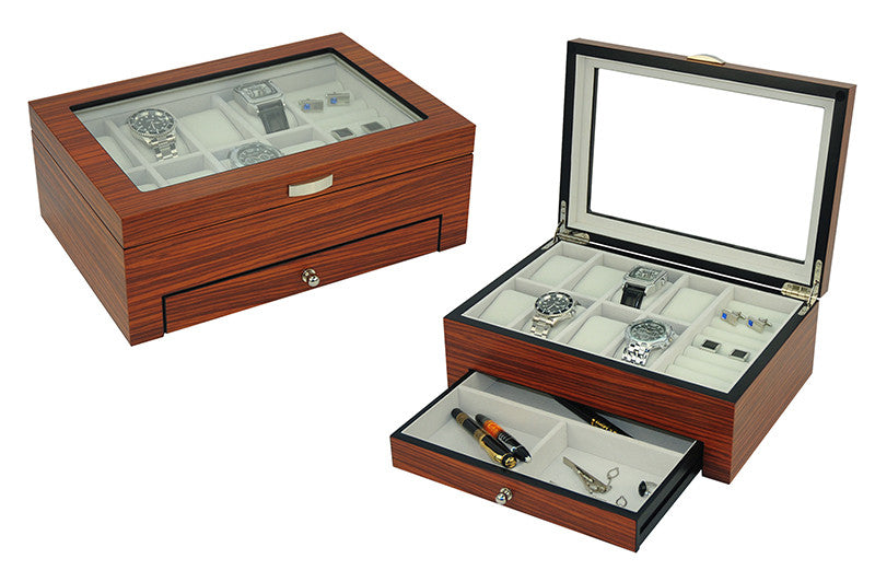 NEW LUXURY Rosewood Gloss Watch and Jewelry Organization Box,Men's Val