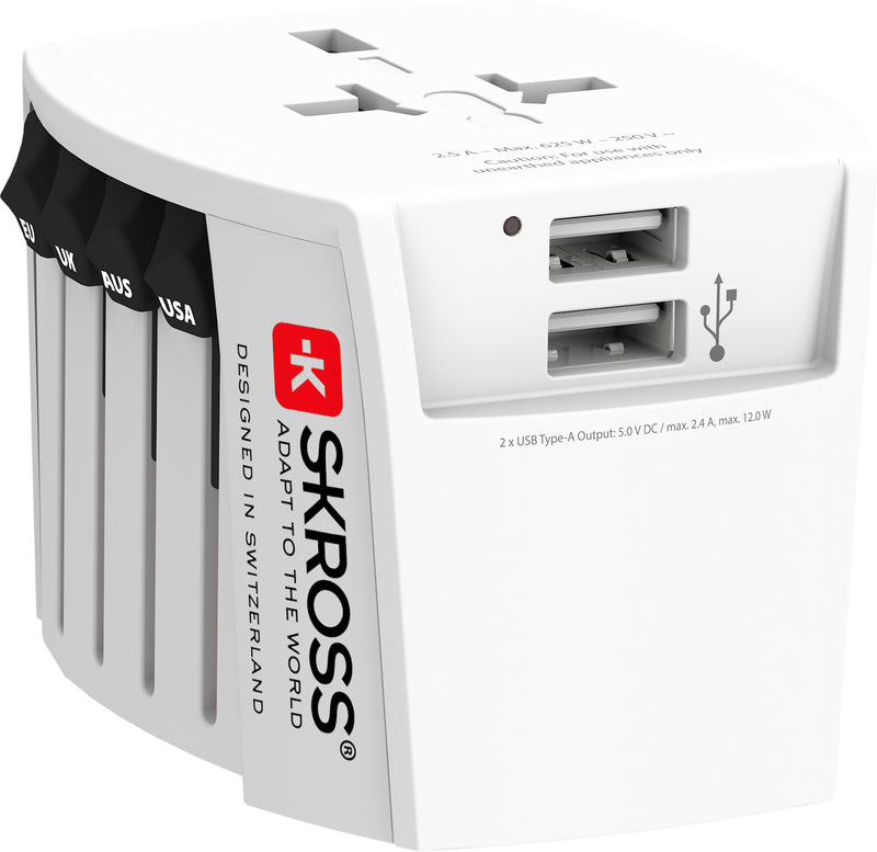 Skross World Travel Adapter MUA 1.302960 USB (2XA) - White