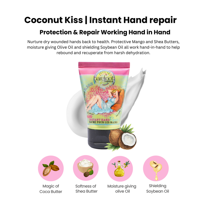 Barefoot Venus Coconut Kiss Mini Instant Hand Repair Cream 1 Ounce (2 Pack)