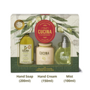 Fruit & Passion Cucina Kitchen Trio Coriander Olive Hand Soap with Olive Oil (200 ml) Regenerating Hand Cream (150 ml) Fragrant Kitchen Mist (100ml) bundle