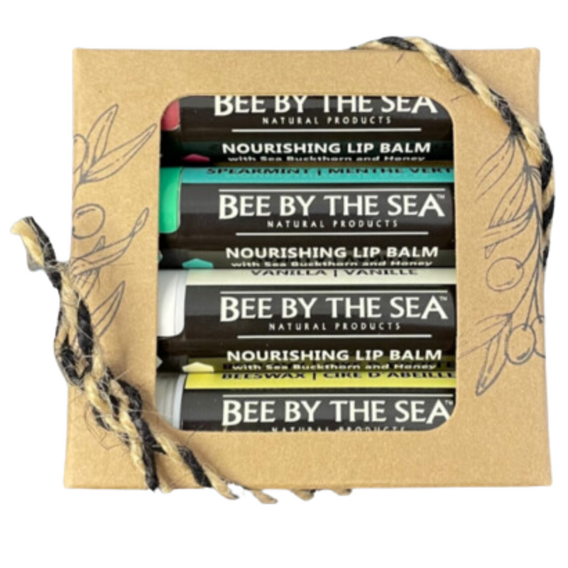 Bee by the Sea Lip Balm 4 Pack Giftset - [Beeswax, Vanilla, Spearmint, Wildberry]