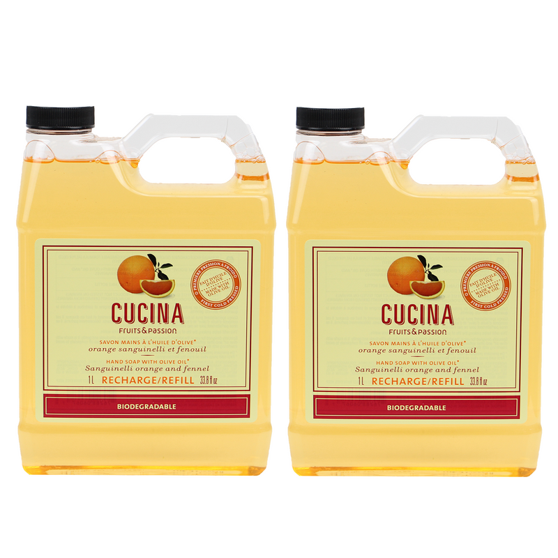 Fruits & Passion Cucina Sanguinelli Orange and Fennel Biodegrade Hand Soap Refill 33.3 Ounces - Pack of 2