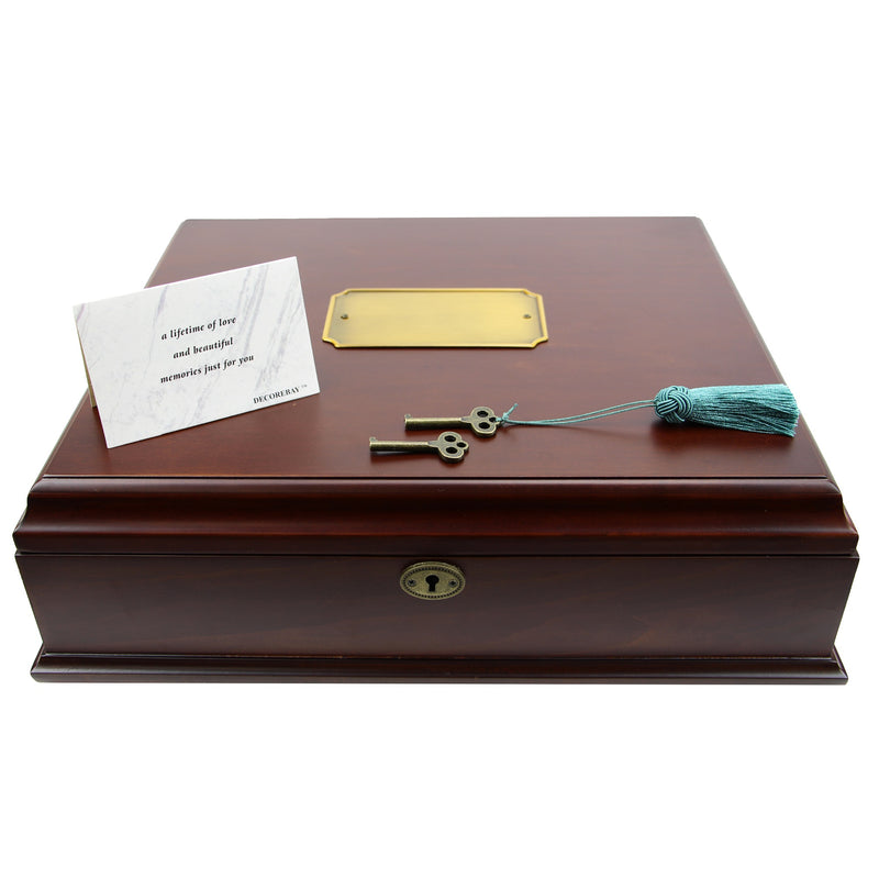 Decorebay Antico Wooden Lockable Memory and Treasure Box for Keepsakes, Photos, Letters, Jewelry and More