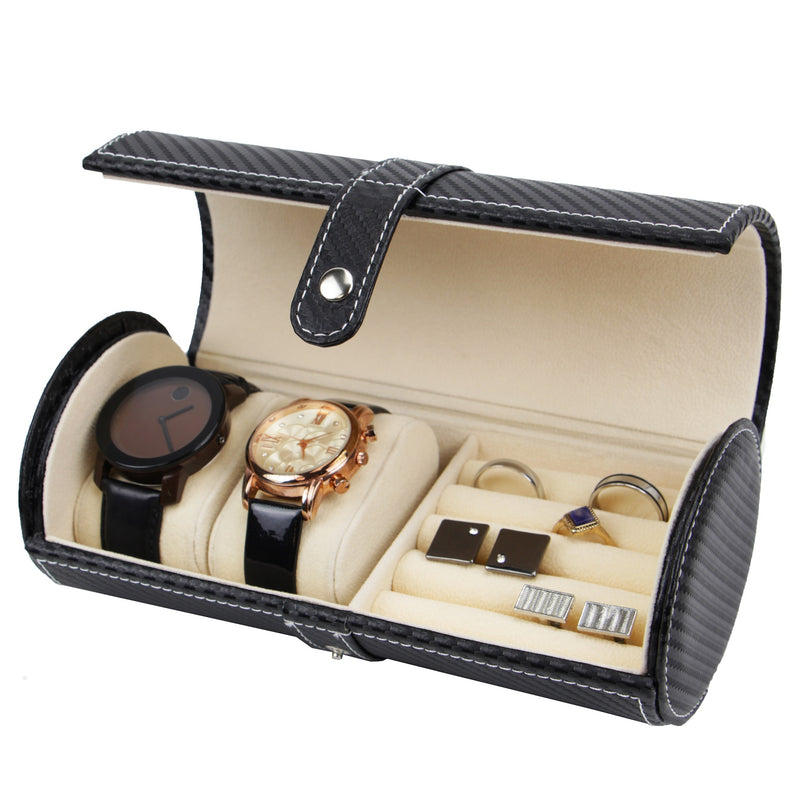 Decorebay Carbon Noir Roll Style Travel Watch and Cufflink Case