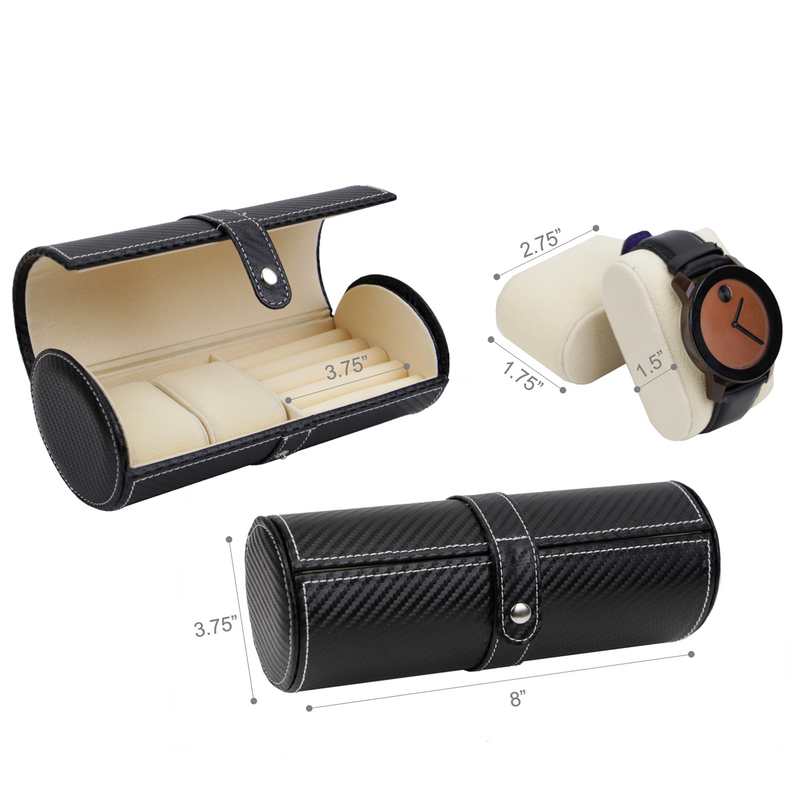 Decorebay Carbon Noir Roll Style Travel Watch and Cufflink Case