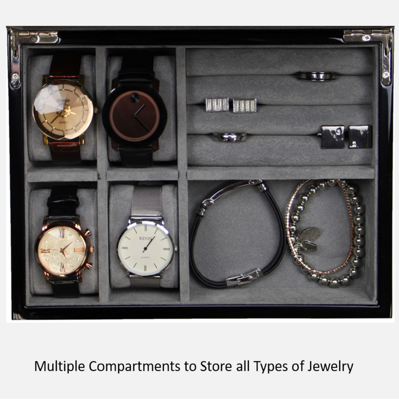 Decorebay Executive Wenge Black Piano Pattern Watch and Cufflink Jewelry Storage Organizer