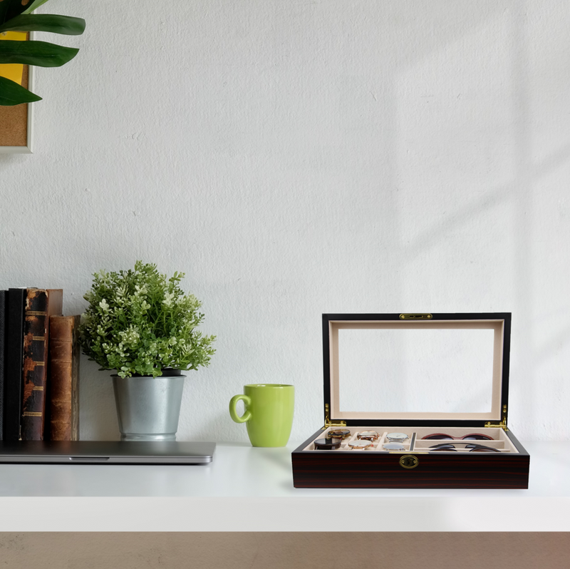 Decorebay Ebony Watch and Sunglasses Jewelry Box and Organizer