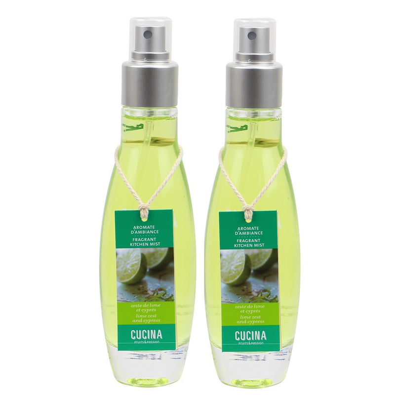 Fruits & Passion Cucina Lime Zest and Cypress Water Based Kitchen Mist Spray 3.4 Ounces - 2 Pack