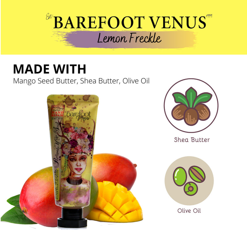 Barefoot Venus Lemon Freckle Mini Hand Repair And Rollerball Perfume Oil Set- Made With Mango Seed Butter, Shea Butter, Olive Oil and Soybean Oil