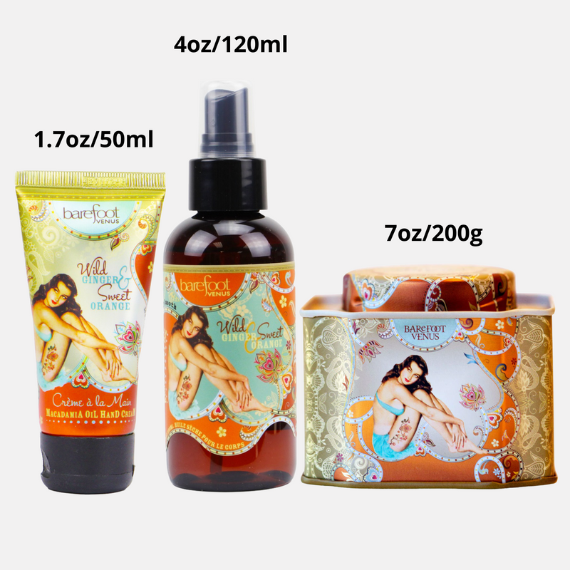 Barefoot Venus Wild Ginger & Sweet Orange Bath Soak, Hand Cream & Argan Oil Set