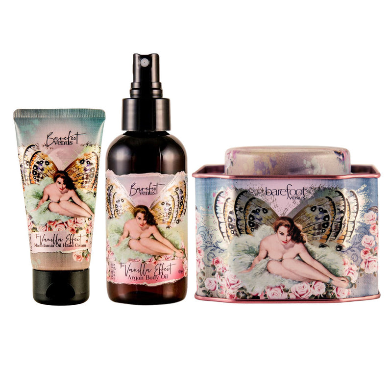 Barefoot Venus Vanilla Effect Bath Soak, Hand Cream & Argan Oil gift set