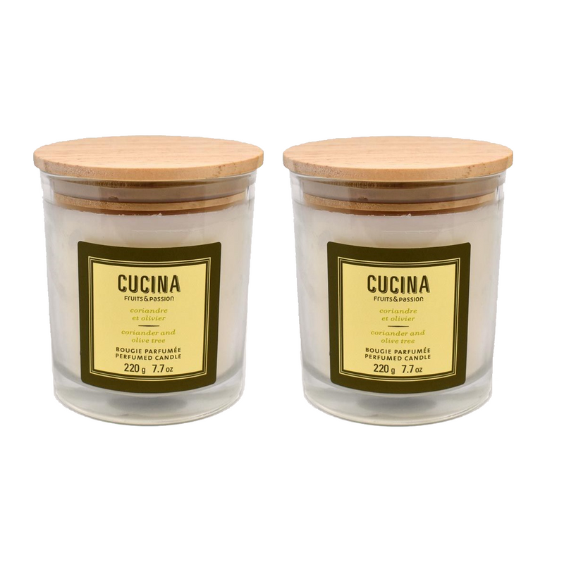 Fruits & Passion Cucina Coriander and Olive Tree Perfumed Plant Based Wax Candle 7.7 Ounces - 2 Pack