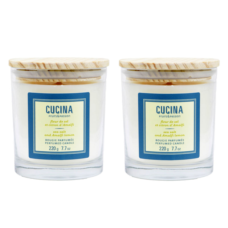 Fruits and Passion Cucina Sea Salt and Amalfi Lemon Perfumed Wax Candle 7.7 Ounces-2 Pack