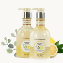 Fruits & Passion Eucalyptus Lemon Moisturizing Body Lotion and Exfoliating Body Scrub 13.5 Ounces Set --Front Description