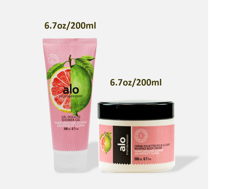Fruits & Passion Alo Grapefruit Guava Shower Gel and Whipped Body Cream 6.7 Ounces - Set
