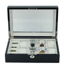 DECOREBAY Top Quality Mens Piano Finish Black Wood Watch and Cufflink Organizer Jewelry Box (JAVA)