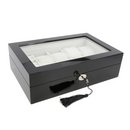 DECOREBAY Top Quality Mens Piano Finish Black Wood Watch and Cufflink Organizer Jewelry Box (JAVA)