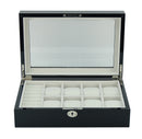 DECOREBAY Top Quality Mens Piano Finish Black Wood Watch and Cufflink Organizer Jewelry Box (JAVA)