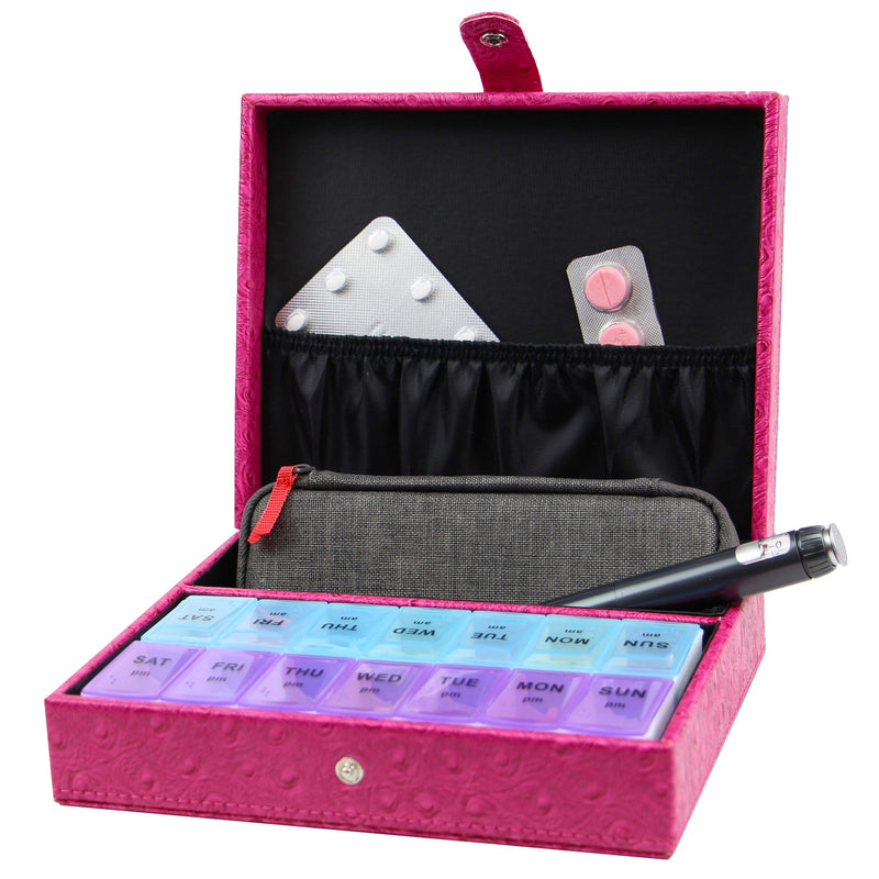 Decorebay Leather 7 Day AM/PM Pill Box and Organizer (Pink)