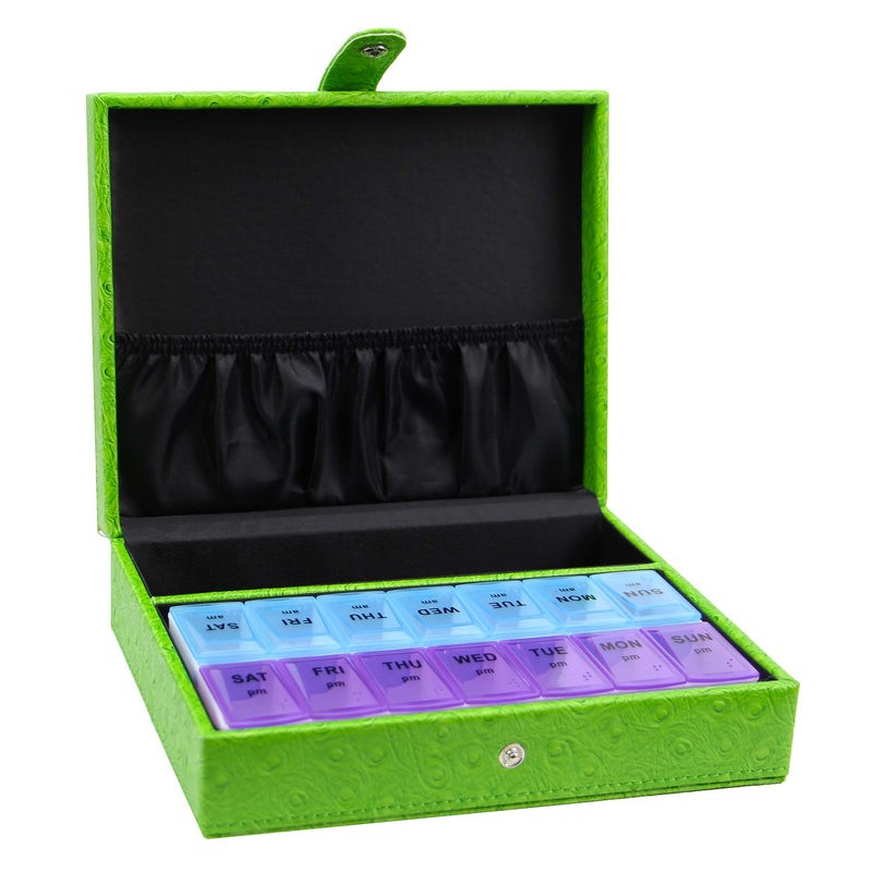 Decorebay Leather 7 Day AM/PM Pill Box and Organizer (Green)