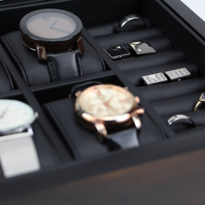 Decorebay Watchmen 8-Slot Wooden Luxury Watch, Cufflink and Ring Display Case and Jewelry Organizer