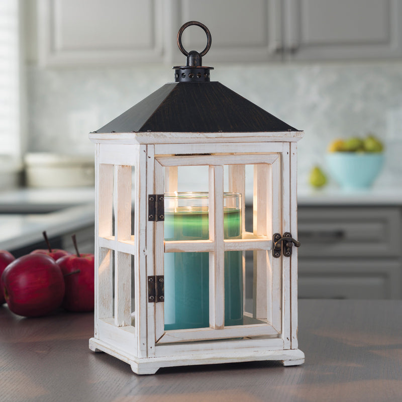 Candle Warmers Weathered White Wooden Lantern-Side View