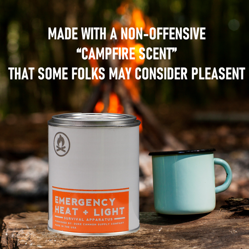 Duke Cannon Emergency Heat & Light Campfire Candle, 13.5 oz - 2 Pack-Features