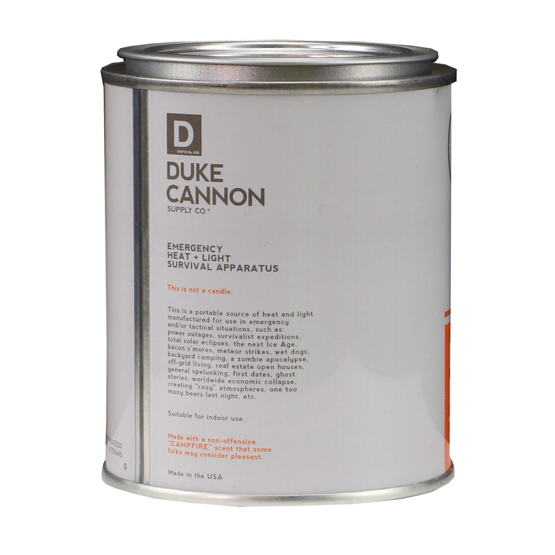 Duke Cannon Emergency Heat & Light Campfire Candle, 13.5 oz - 2 Pack-Back Description