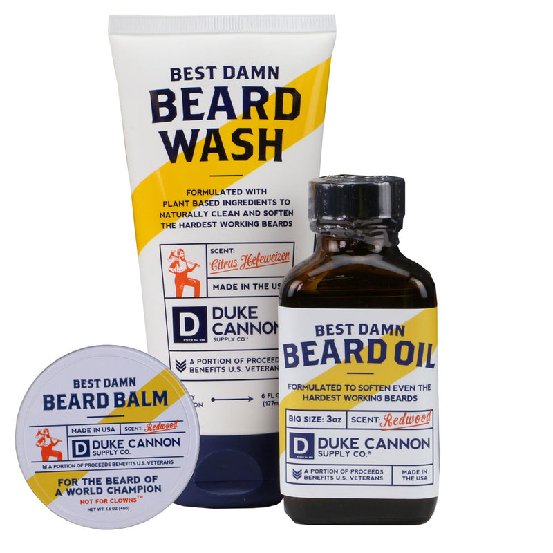 Duke Cannon Best Damn Beard Balm, Beard Oil, and Beard Wash Trio Set For Men