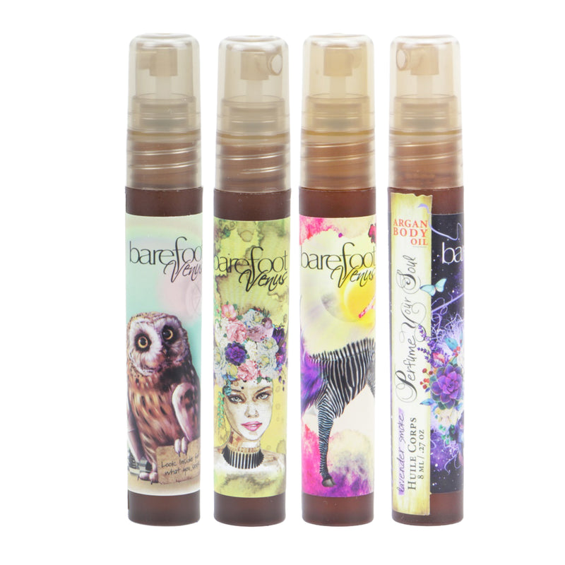 Barefoot Venus Perfume Your Soul 4 pcs Mini 8ml Argan Body Oil Set (Pink Pepper, Lavender Smoke, Black Coconut, Lemon Freckle)