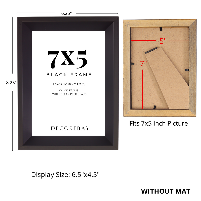 Decorebay Home 7x5 Solid Wood Picture Photo Frame (Black)