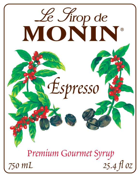Monin Vegan, Gluten-Free Premium Espresso Gourmet Syrup 750ml-Front Description