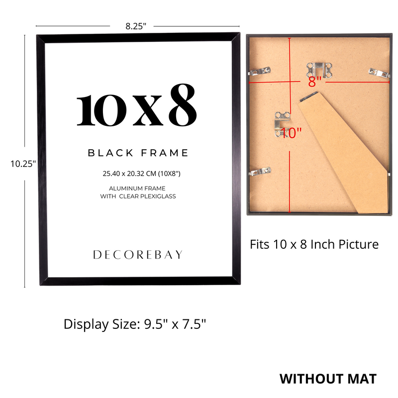 Decorebay Home 10x8 Inch Flat Aluminum Picture Photo Frame (Black)