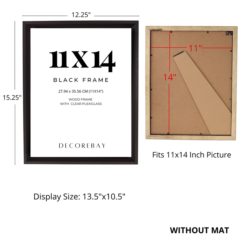 Decorebay Home 11x14 Solid Wood Picture Photo Frame (Black)