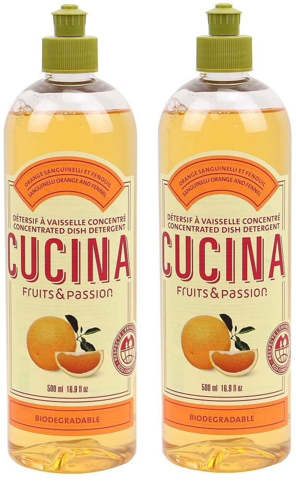 Fruits & Passion Cucina Sanguinelli Orange and Fennel Biodegradable Concentrated Dish Detergent 16.9 Ounces-2 Pack
