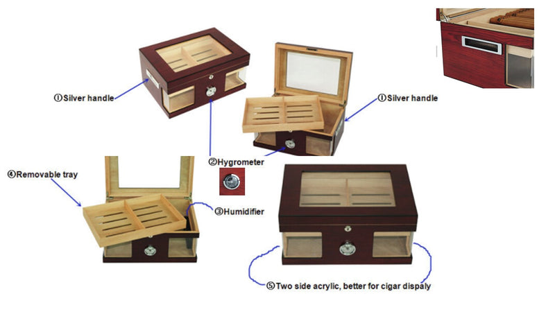 Decorebay Top Quality Mahogany Wooden Executive Cigar Humidor-Components