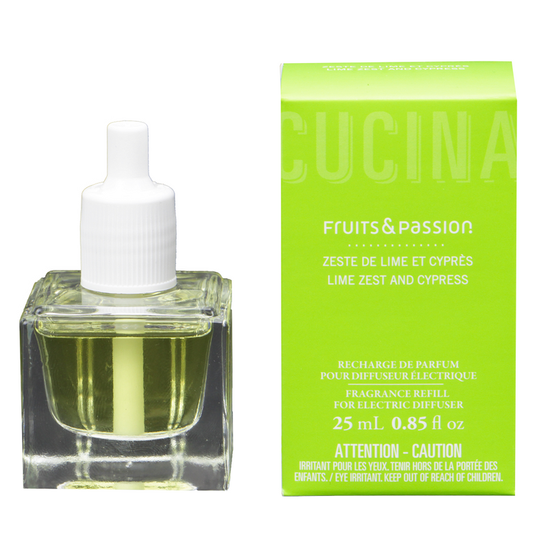 Fruits & Passion Lime Zest & Cypress Fragrance Diffuser Refill 25 ml and White Plug Set-Front