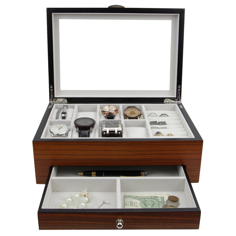 Decorebay Zebra Brown Rosewood Wooden Watch & Jewelry Box