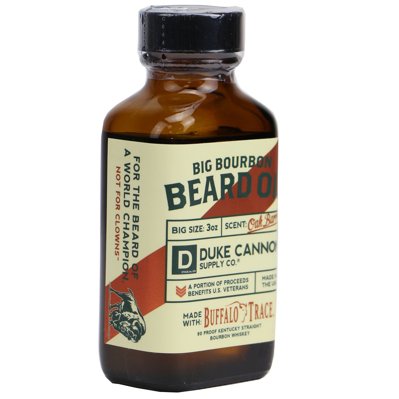 Duke Cannon Big Bourbon Beard Oil 3oz & Beard Balm 1.6oz Combo Made with Bufflo Trace Bourbon-Side Description