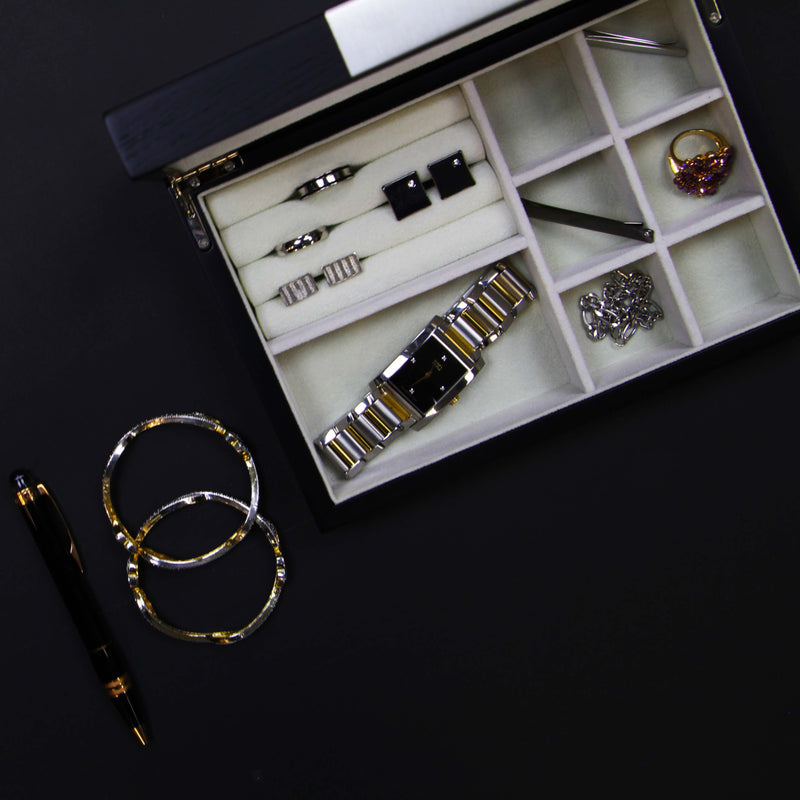 Decorebay Black Wood Rings & Cufflink Jewelry Box Organizer