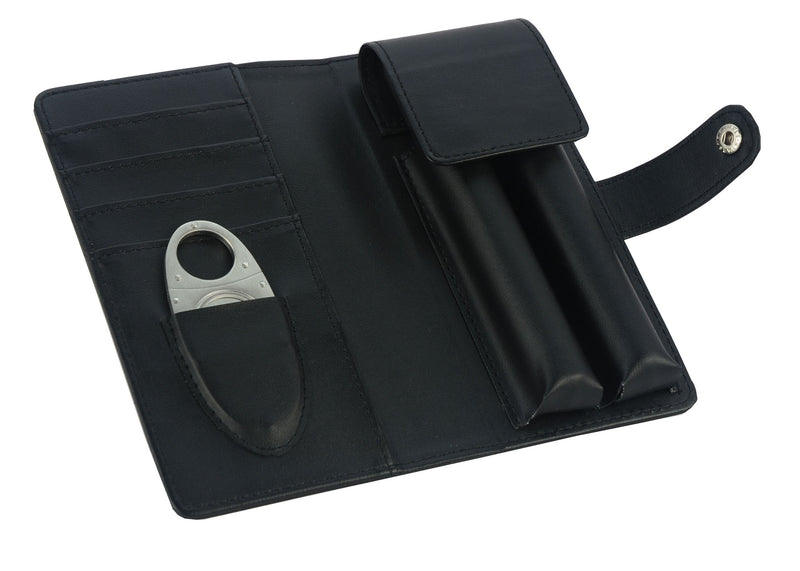 Black Cigar Case with Cigar Cutter PU Leather Humidor Travel