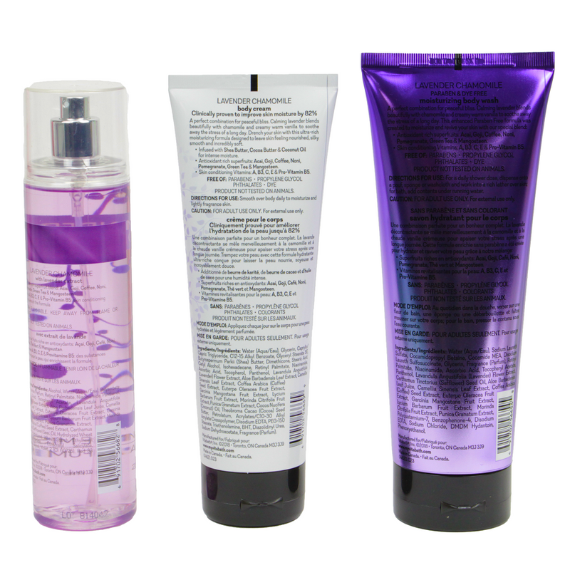 Vitabath Lavender Chamomile Body Care 3- Pc Gift Set-Back Description
