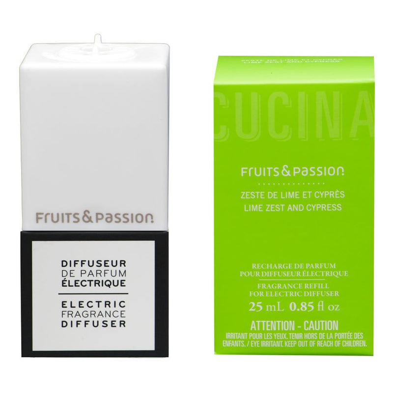 Fruits & Passion Lime Zest & Cypress Fragrance Diffuser Refill 25 ml and White Plug Set