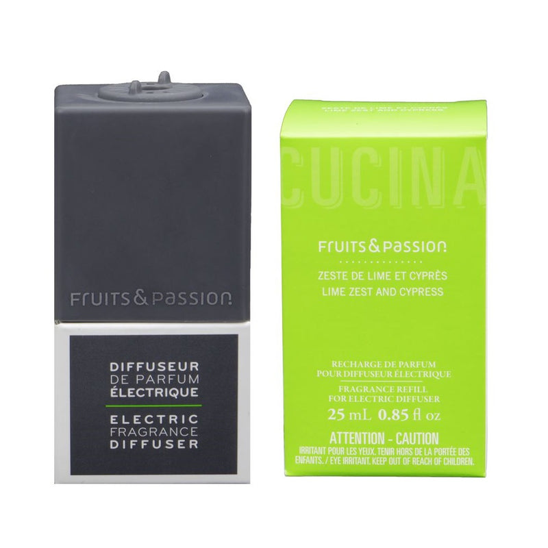 Fruits & Passion Lime Zest & Cypress Fragrance Diffuser Refill 25 ml and Grey Plug Set